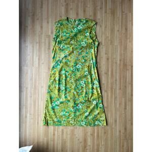 Vintage Handmade Green Daisy Shift Jumper Dress - Size M